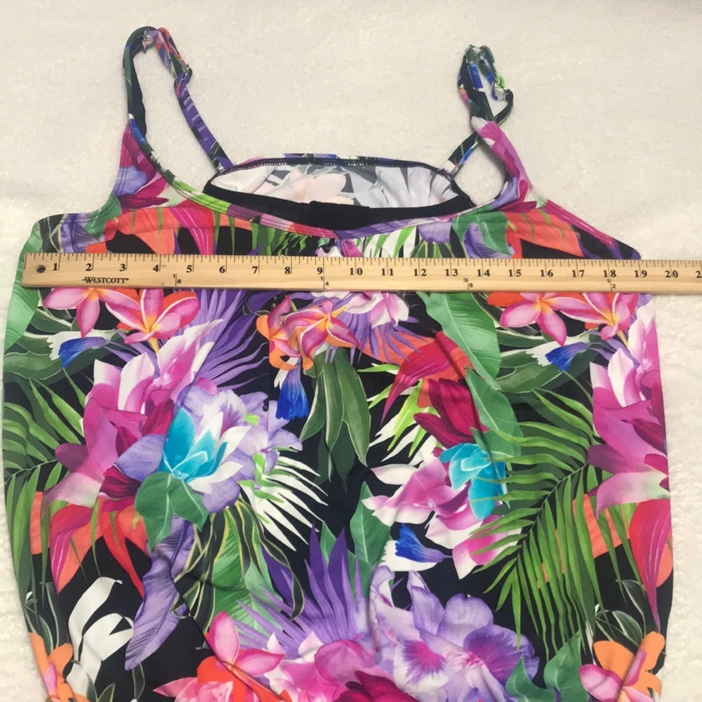 Tropical Floral Print Tankini SwimTop - Purple / Multicolor Sz 20 - Picture 8 of 11